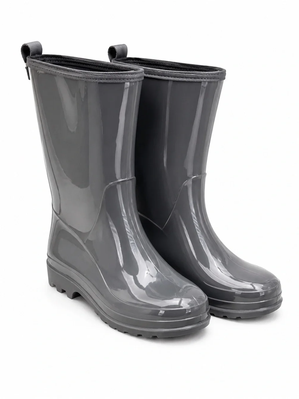 Women's Gray Waterproof Gloss Rain Boots - Comfortable Winter Footwear